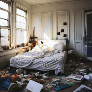 illustration of hoarding disorder concept, cluttered living space