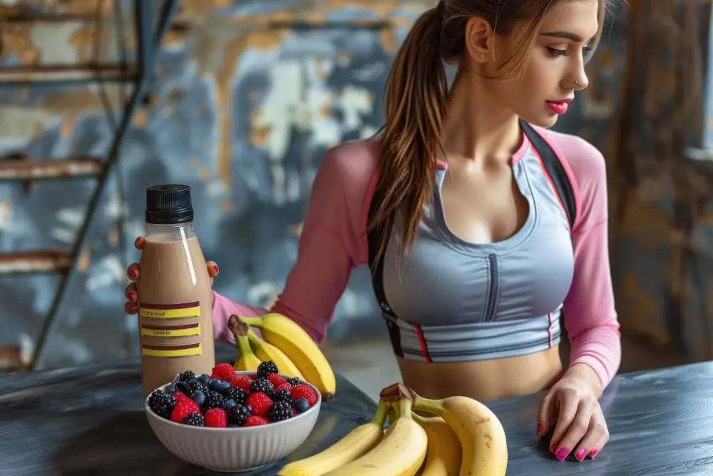 A balanced pre-gym nutrition meal featuring oatmeal with berries and almond butter, providing long-lasting energy for a successful workout.