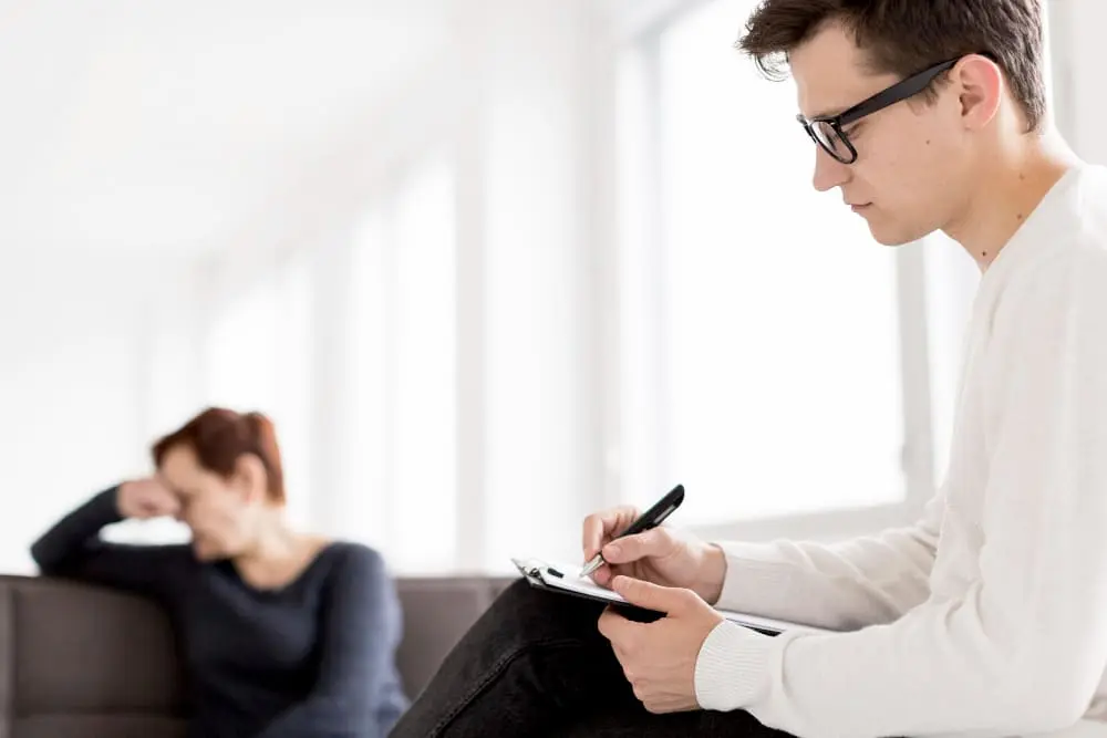 Job seeker taking a psychometric tests on a computer as part of a pre-employment assessment, preparing for job interviews and career advancement.